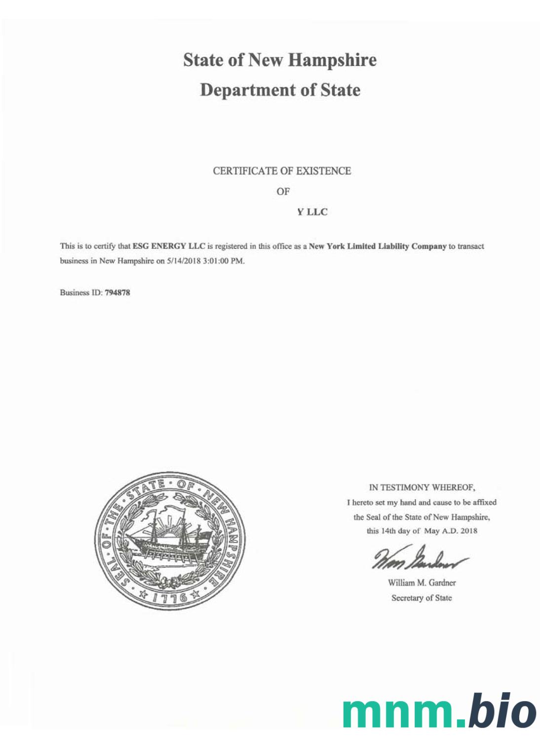 Certyfikat dobrej kondycji Usa New Hampshire